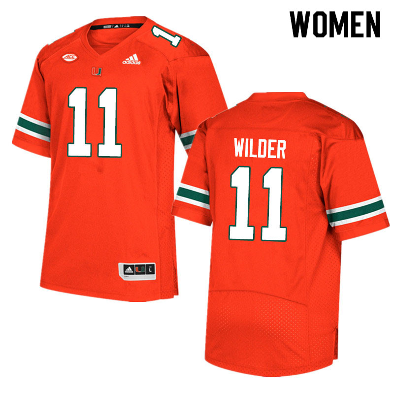 Adidas Miami Hurricanes Women #11 De'Andre Wilder College Football Jerseys Sale-Orange - Click Image to Close